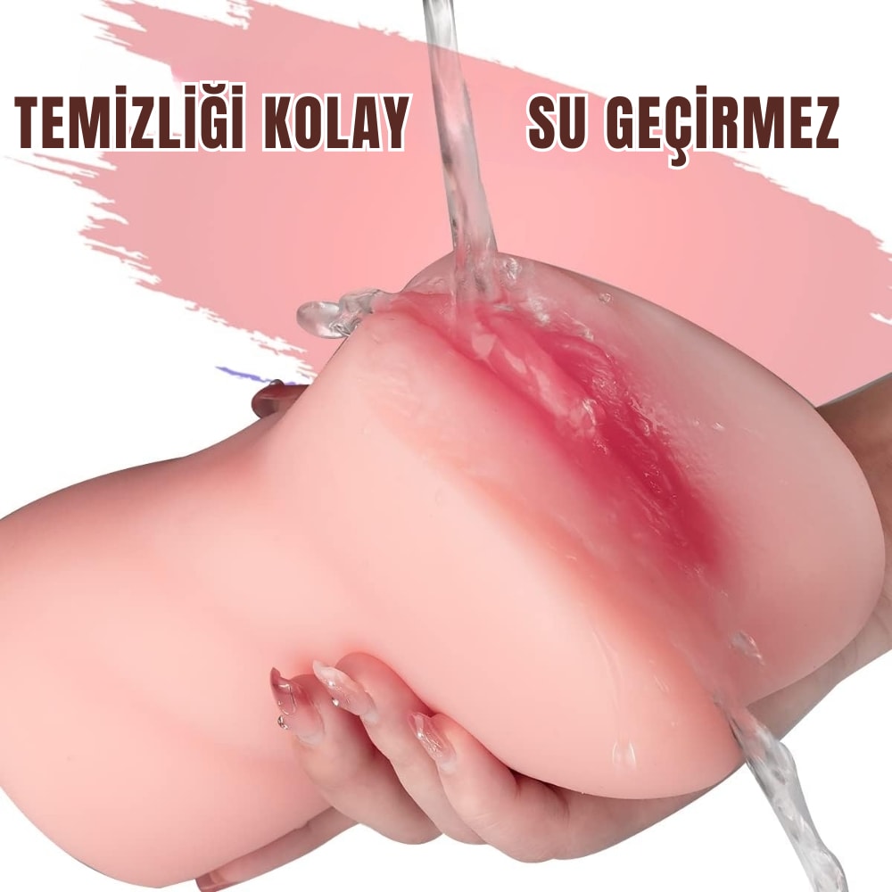 Daria - Realistik Doku Oral Anal Vajinal 3 in 1 Titreşimli Suni Vajina Mastürbatör 18 CM