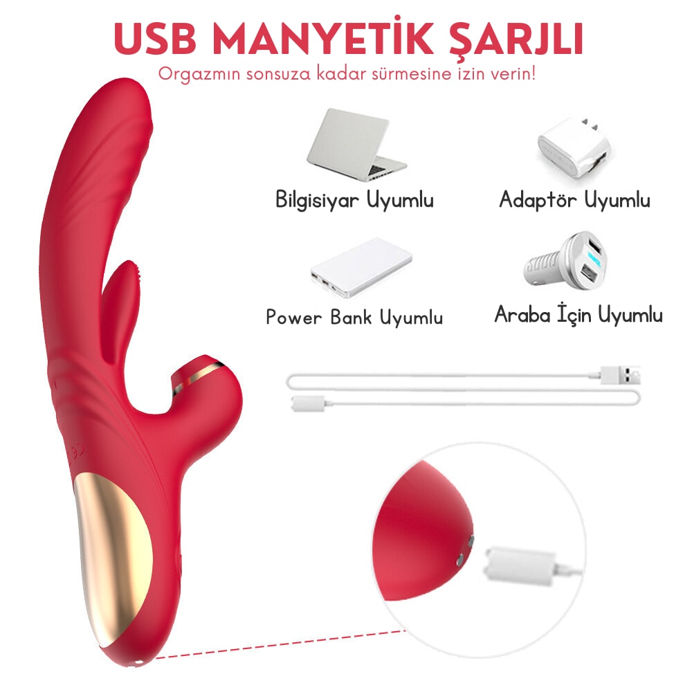 Chicy - Manyetik Şarjlı Titreşimli İleri Geri ve Aşağı Yukarı Dil Hareketli Klitoris Emişli 4 in 1 Vibratör