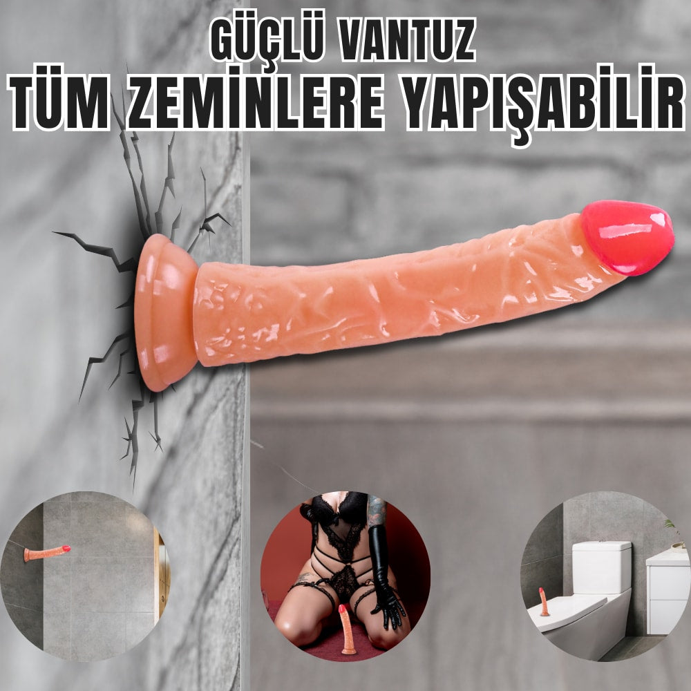 Güçlü Vantuzlu Damarlı Testissiz Realistik Dildo Anal Vajina Kullanım Gerçekçi Yapay Penis 21x3.5 CM