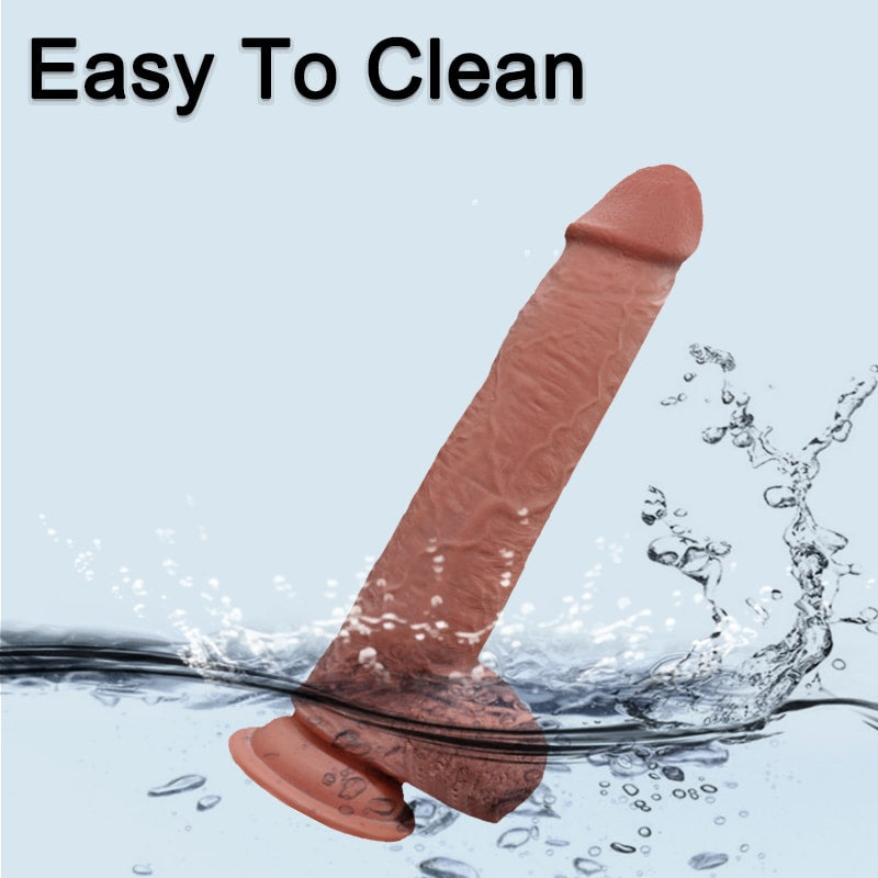 Hareketli Kayar Deri Çift Katmanlı Realistik Dildo Ultra Yumuşak Gerçekçi Yapay Penis 23x4 CM