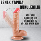 Güçlü Vantuzlu Eğik ve Damarlı Realistik Dildo Gerçekçi Yapay Penis 18x3.5 CM