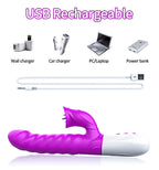 V40 - Şarjlı Akıllı Isıtma Özellikli Dil Hareketli Güçlü Titreşimli G-Spot ve Klitoris Uyarıcı 2 in 1 Yapay Penis Rabbit Vibratör