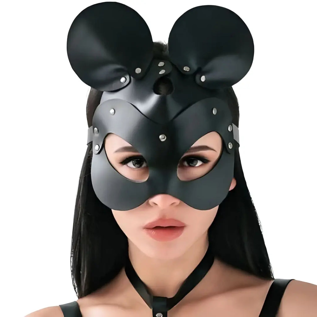 Sens Fantasy Minnie Mouse Mask Yuvarlak Kulaklı Fantezi Deri Maske - J967