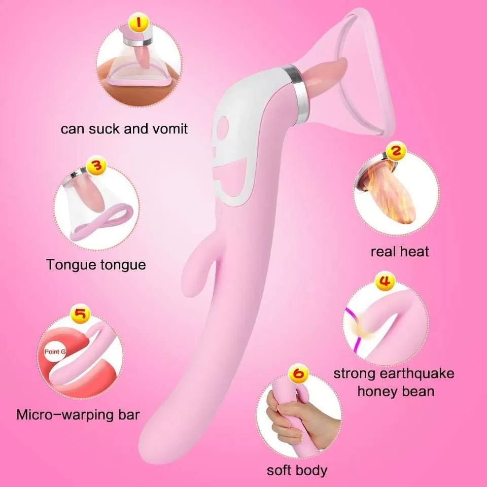 Şarjlı Çift Taraflı Kullanım Meme Ucu G Nokta Klitoris Uyarıcı Emiş Güçlü Dil Hareketli Vibratör - Senserotikshop
