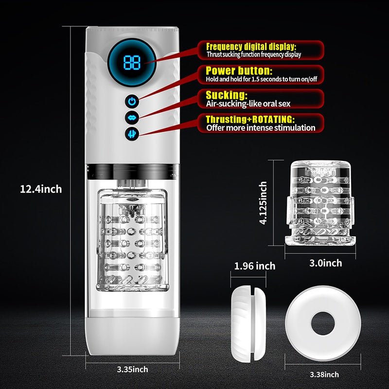 Şarjlı İleri Geri ve Dönme Hareketli ve Emiş Özellikli 3 in 1 LCD Ekran Otomatik Vajina Mastürbatör - Senserotikshop