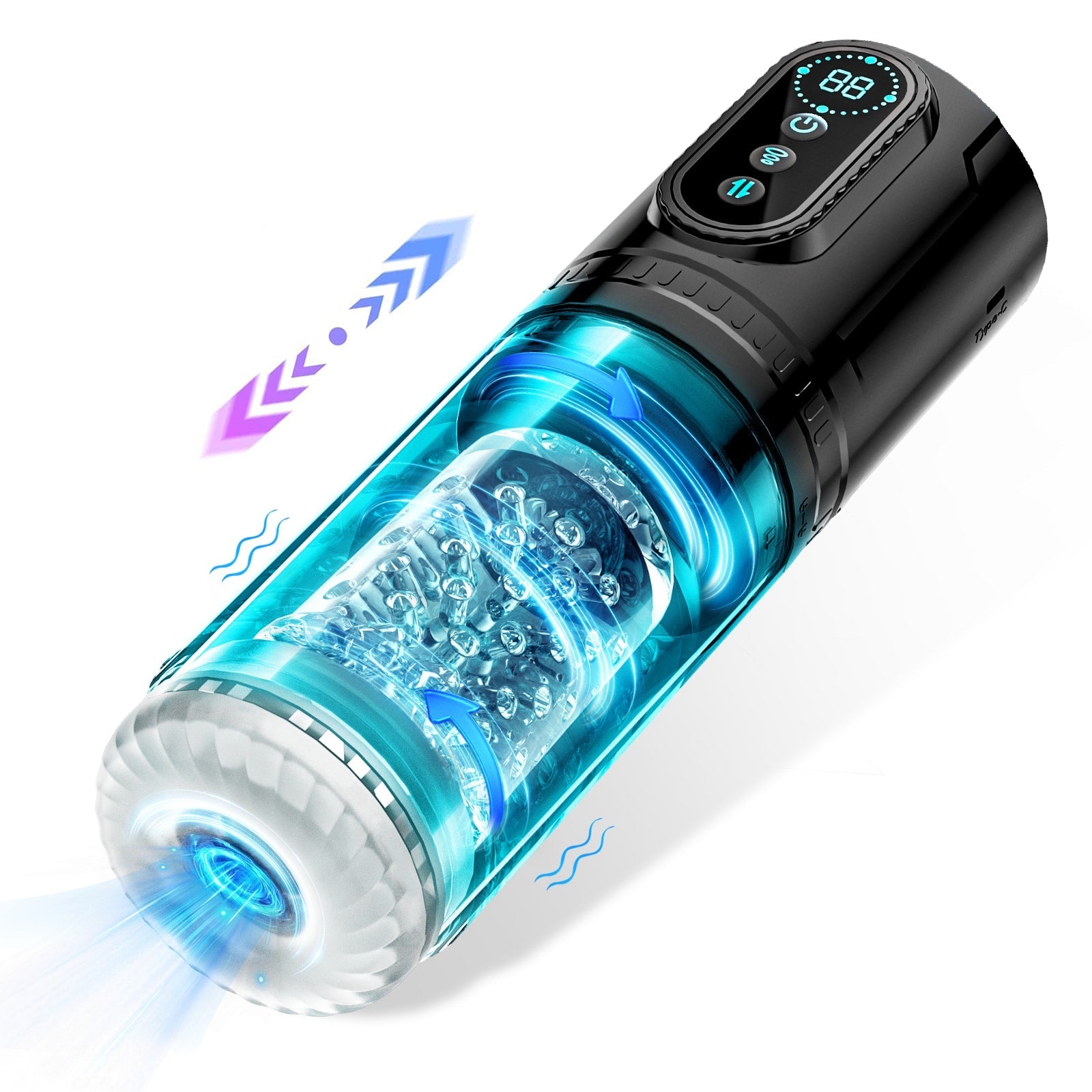 Şarjlı İleri Geri ve Dönme Hareketli ve Emiş Özellikli 3 in 1 LCD Ekran Otomatik Vajina Mastürbatör - Senserotikshop