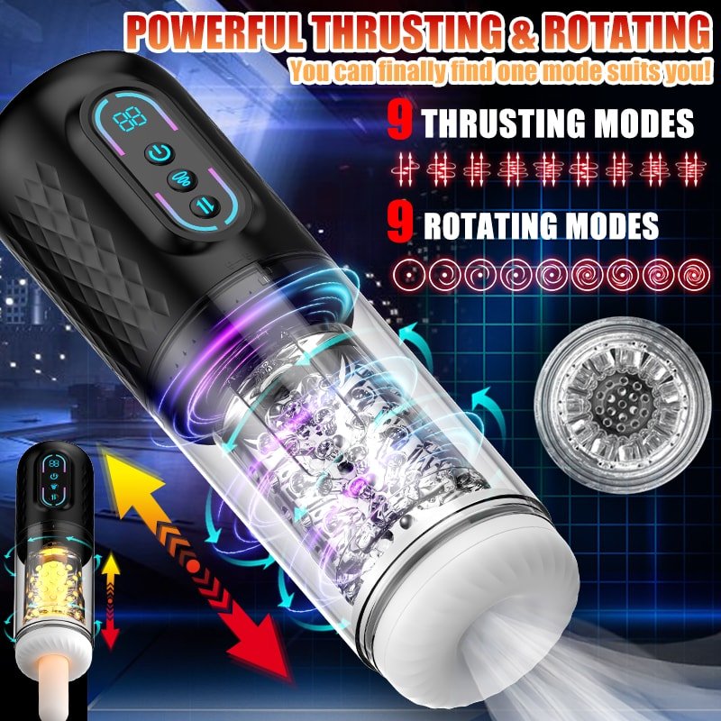 Şarjlı İleri Geri ve Dönme Hareketli ve Emiş Özellikli 3 in 1 LCD Ekran Otomatik Vajina Mastürbatör - Senserotikshop