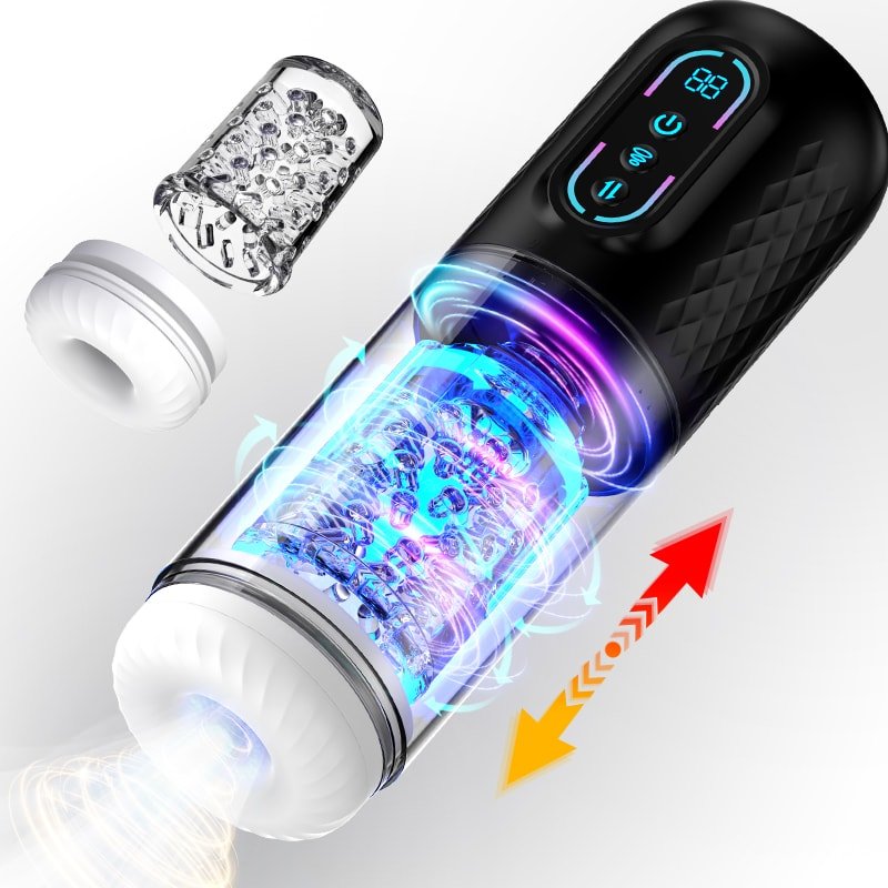 Şarjlı İleri Geri ve Dönme Hareketli ve Emiş Özellikli 3 in 1 LCD Ekran Otomatik Vajina Mastürbatör - Senserotikshop