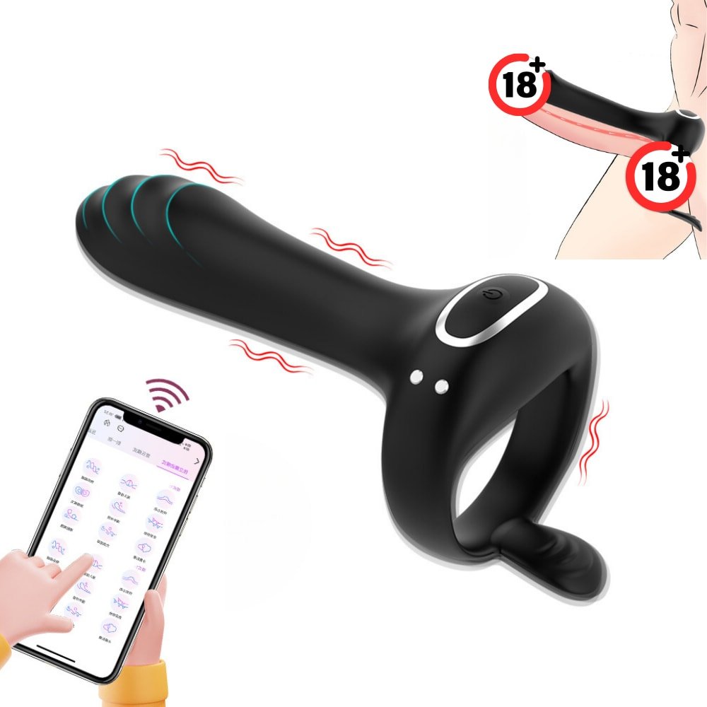 Şarjlı Telefon Kontrollü Perine Uyarıcı Kılıf G Nokta Uyarıcı Titreşimli Penis Halkası - SENS SHOP