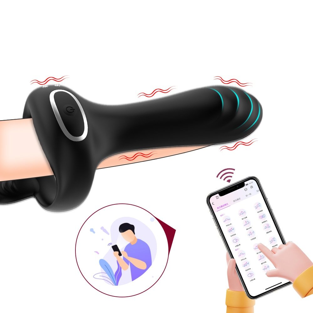 Şarjlı Telefon Kontrollü Perine Uyarıcı Kılıf G Nokta Uyarıcı Titreşimli Penis Halkası - SENS SHOP