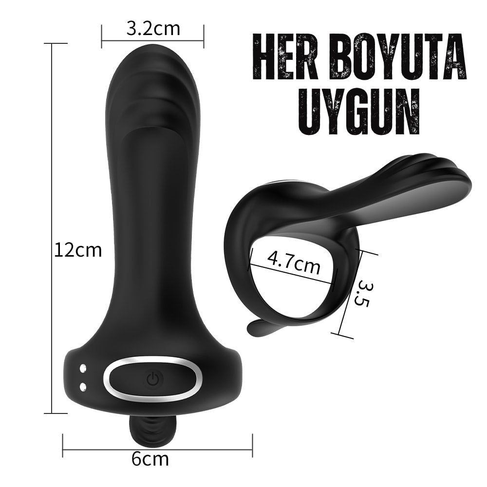 Şarjlı Telefon Kontrollü Perine Uyarıcı Kılıf G Nokta Uyarıcı Titreşimli Penis Halkası - SENS SHOP