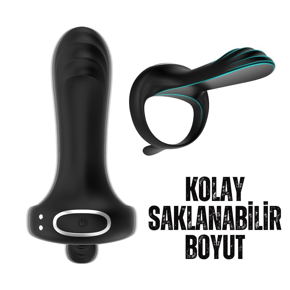 Şarjlı Telefon Kontrollü Perine Uyarıcı Kılıf G Nokta Uyarıcı Titreşimli Penis Halkası - SENS SHOP