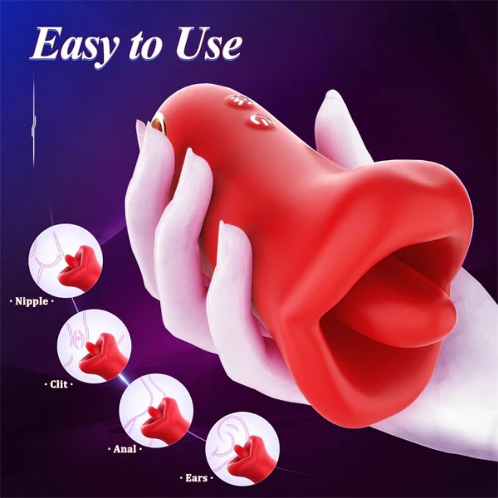 Şarjlı Tutma Aparatlı Dudak ve Dil Yalama Hareketli Titreşimli Klitoris Uyarıcı 3 in 1 Oral Vibratör - Senserotikshop