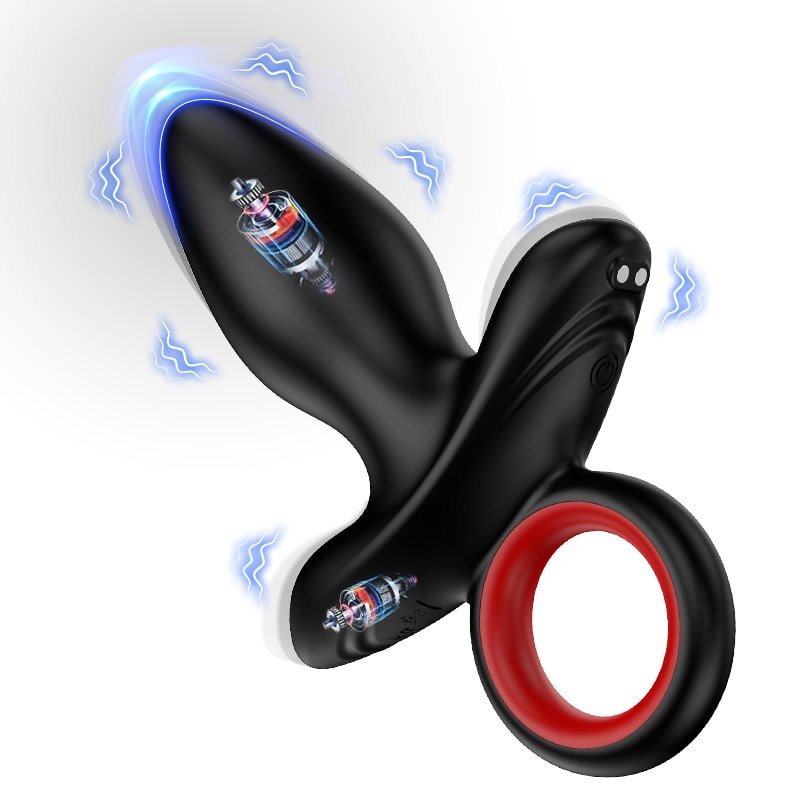 Şarjlı Tutma Aparatlı Güçlü Titreşimli Anal Plug 2 in 1 Çift Motorlu Perine Prostat Masaj Vibratör - Senserotikshop
