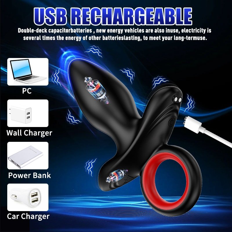 Şarjlı Tutma Aparatlı Güçlü Titreşimli Anal Plug 2 in 1 Çift Motorlu Perine Prostat Masaj Vibratör - Senserotikshop