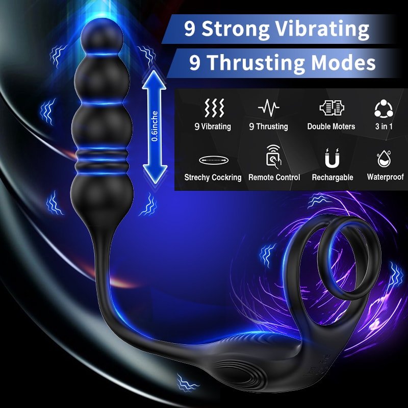 Şarjlı Uzaktan Kumandalı İleri Geri Hareketli Penis Halkalı Beads Perine Prostat Uyarıcı Vibratör - Senserotikshop