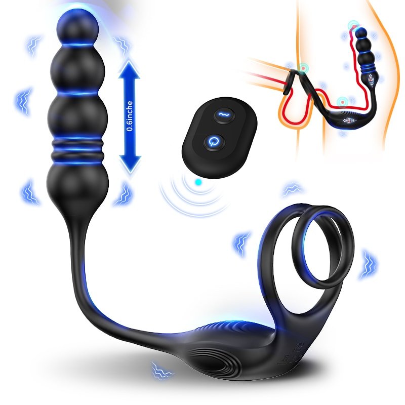Şarjlı Uzaktan Kumandalı İleri Geri Hareketli Penis Halkalı Beads Perine Prostat Uyarıcı Vibratör - Senserotikshop