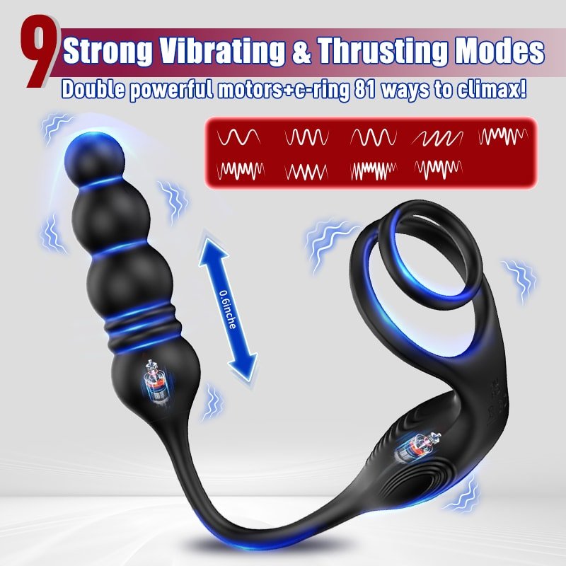 Şarjlı Uzaktan Kumandalı İleri Geri Hareketli Penis Halkalı Beads Perine Prostat Uyarıcı Vibratör - Senserotikshop