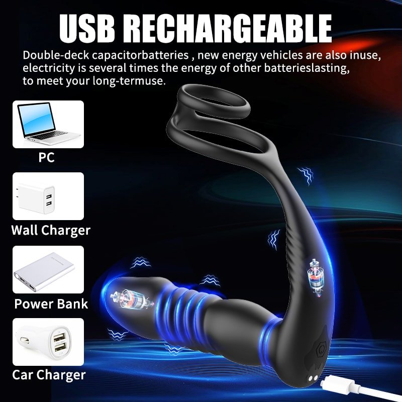 Şarjlı Uzaktan Kumandalı İleri Geri Hareketli Testis ve Penis Halkalı Perine Prostat Masaj Vibratör - Senserotikshop