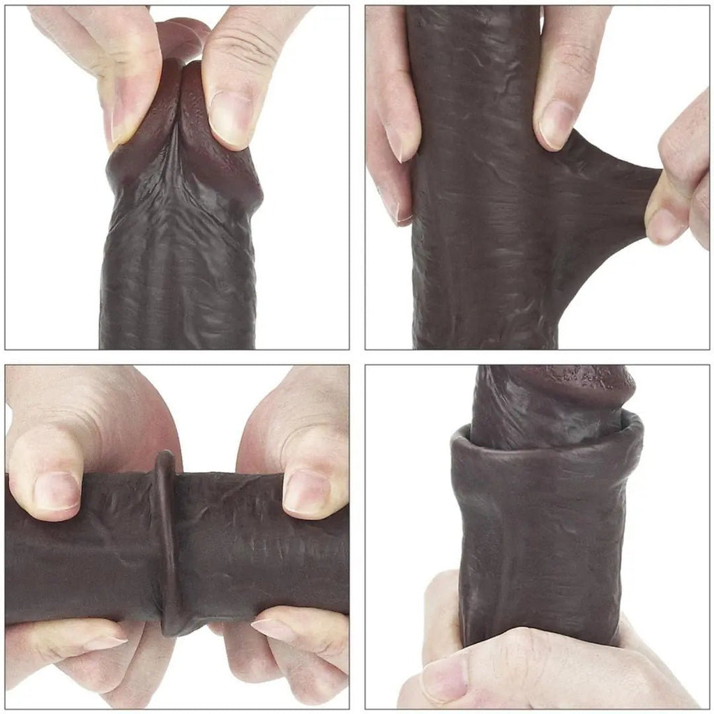 Simon - Hareketli Kayar Deri Çift Katmanlı Realistik Vibratör Dildo Ultra Yumuşak Gerçekçi Titreşimli Zenci Yapay Penis - SENS SHOP