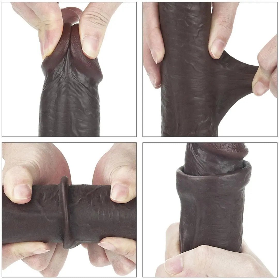 Simon - Hareketli Kayar Deri Çift Katmanlı Realistik Vibratör Dildo Ultra Yumuşak Gerçekçi Titreşimli Zenci Yapay Penis - SENS SHOP