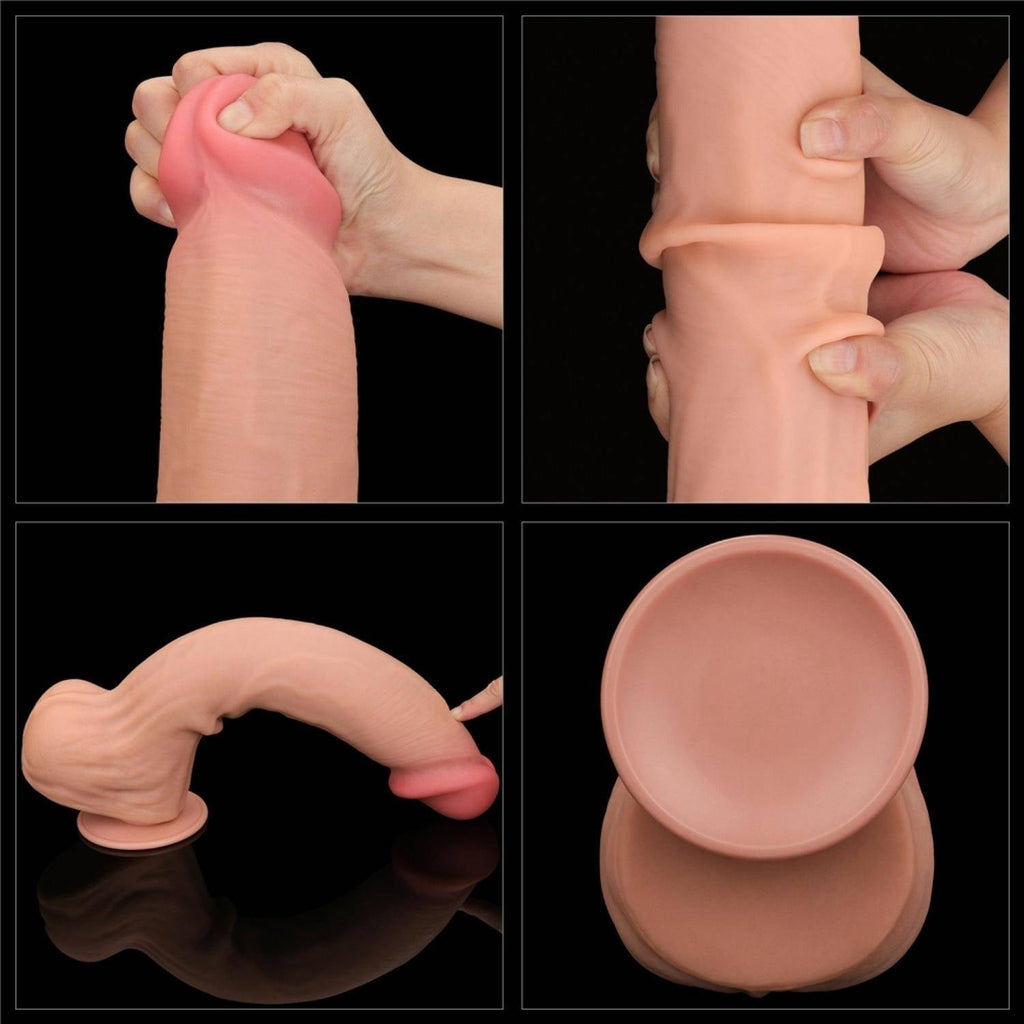 Wesley - Mega Boy Hareketli Kayar Deri Çift Katmanlı Realistik Vibratör Dildo Ultra Yumuşak Gerçekçi Titreşimli Yapay Penis - SENS SHOP